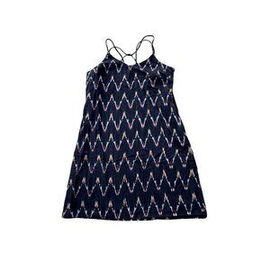 Loft Petite 6P Black & Multicolor Ikat Pattern Sleeveless Dress With Crisscross